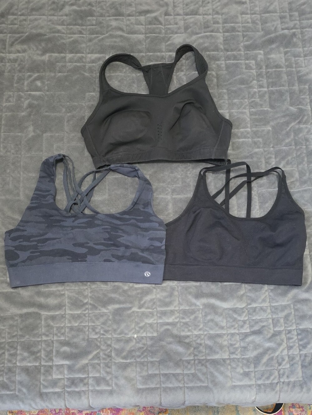 Women's Black & Charcoal Camo Sports Bra Set